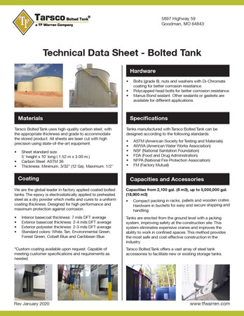 Technical Data Sheet - Bolted Tank